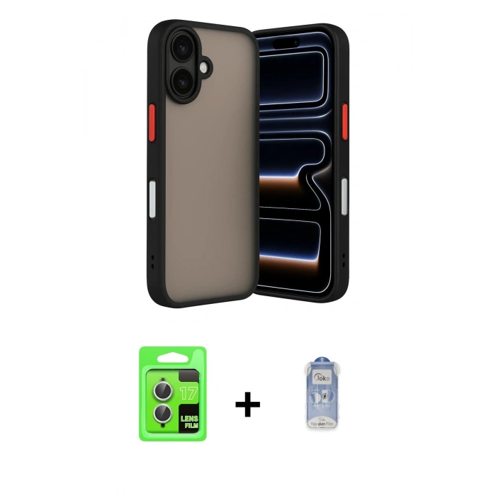 MARSİLYAN™- iPhone 17 Kılıf Ahenk Çizgi Serisi - Siyah Joko Magic 5D Cam + Raze Metal Kamera Lens - GS