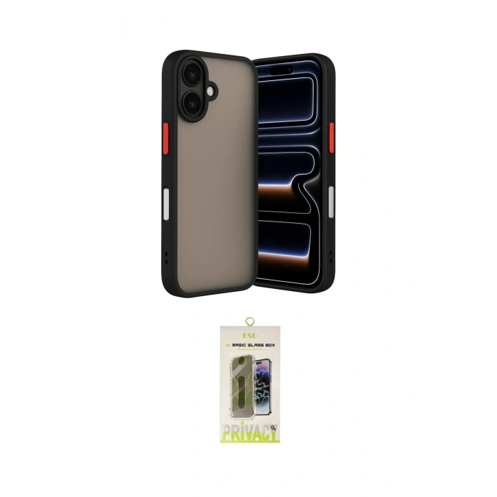 MARSİLYAN™- iPhone 17 Kılıf Ahenk Çizgi Serisi - Siyah Joko Magic 5D Hayalet Cam