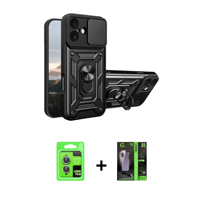 MARSİLYAN™- iPhone 17 Kılıf Ahenk Klasik - Şeffaf 360 Full Body Arka Koruyucu + Raze Metal Kamera Lens - AKMI