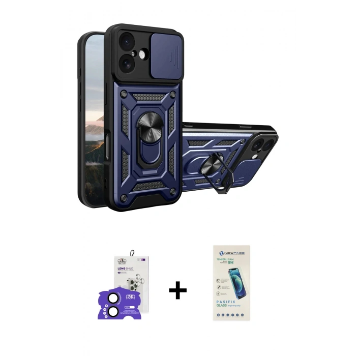 MARSİLYAN™- iPhone 17 Kılıf Ahenk Klasik - Şeffaf Pasifik Cam Ekran Koruyucu + Bilvis Titan Kamera Lens - SH