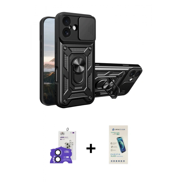 MARSİLYAN™- iPhone 17 Kılıf Ahenk Klasik - Şeffaf Pasifik Cam Ekran Koruyucu + Bilvis Titan Kamera Lens - SH