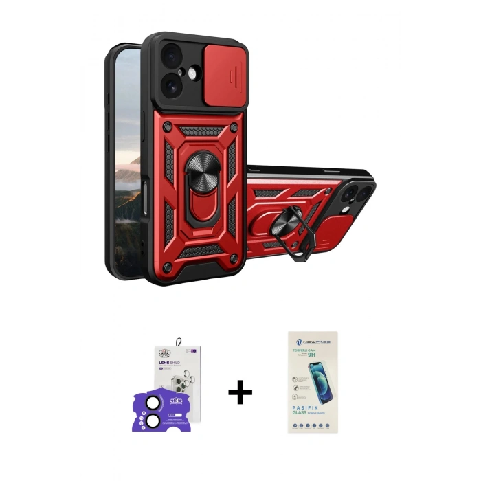 MARSİLYAN™- iPhone 17 Kılıf Ahenk Klasik - Şeffaf Pasifik Cam Ekran Koruyucu + Bilvis Titan Kamera Lens - SH
