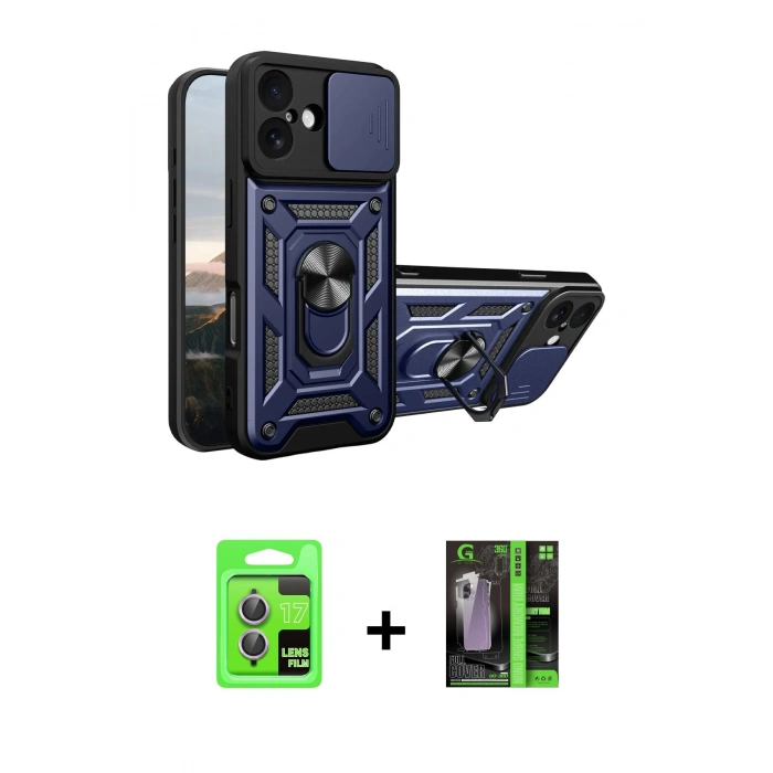 MARSİLYAN™- iPhone 17 Kılıf Ahenk Klasik - Siyah 360 Mat Full Body Arka Koruyucu + Raze Metal Kamera Lens - AKMR