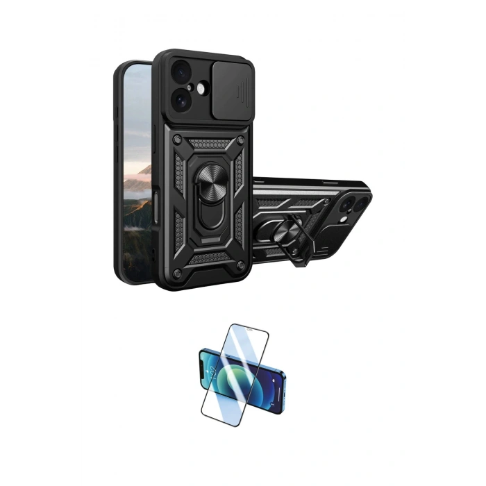 MARSİLYAN™- iPhone 17 Kılıf Ahenk Klasik - Siyah 3D Antistatik Cam Ekran Koruyucu