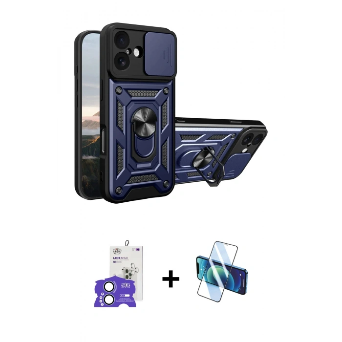 MARSİLYAN™- iPhone 17 Kılıf Ahenk Klasik - Siyah 3D Antistatik Cam Ekran Koruyucu + Bilvis Titan Kamera Lens - AKMI