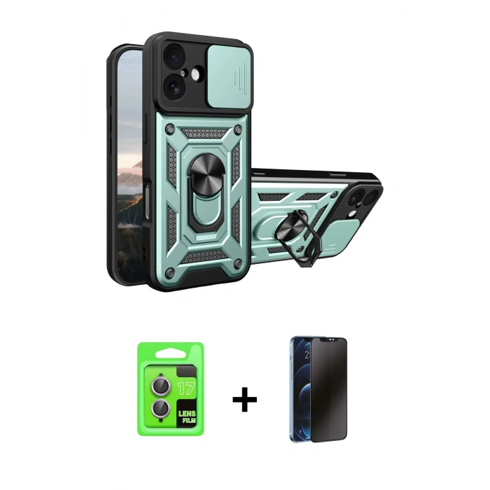 MARSİLYAN™- iPhone 17 Kılıf Ahenk Klasik - Siyah 3D Antistatik Hayalet Cam Ekran Koruyucu + Raze Metal Kamera Lens - AKMR