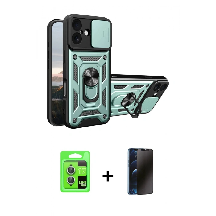 MARSİLYAN™- iPhone 17 Kılıf Ahenk Klasik - Siyah 3D Antistatik Hayalet Cam Ekran Koruyucu + Raze Metal Kamera Lens - AKYL
