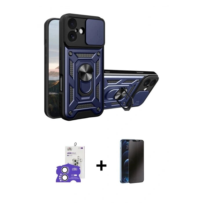 MARSİLYAN™- iPhone 17 Kılıf Ahenk Klasik - Siyah 3D Antistatik Hayalet Cam Ekran Koruyucu + Bilvis Titan Kamera Lens - GS