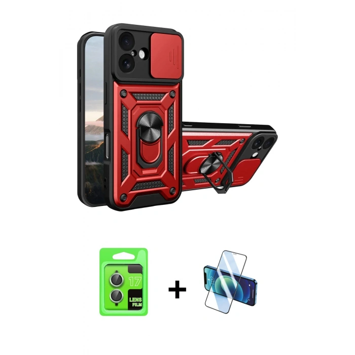 MARSİLYAN™- iPhone 17 Kılıf Ahenk Klasik - Siyah 3D Antistatik Seramik Nano Ekran Koruyucu + Raze Metal Kamera Lens - AKYL