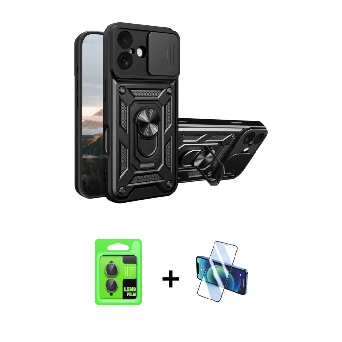 MARSİLYAN™- iPhone 17 Kılıf Ahenk Klasik - Siyah 3D Antistatik Seramik Nano Ekran Koruyucu + Raze Metal Kamera Lens - GI
