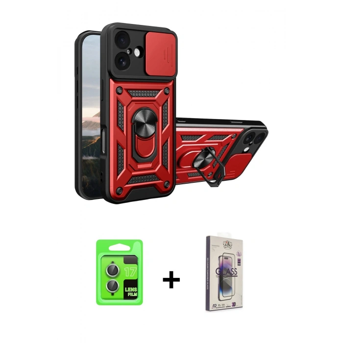 MARSİLYAN™- iPhone 17 Kılıf Ahenk Klasik - Siyah Bilvis 3D Cam Ekran Koruyucu + Raze Metal Kamera Lens - AKYL