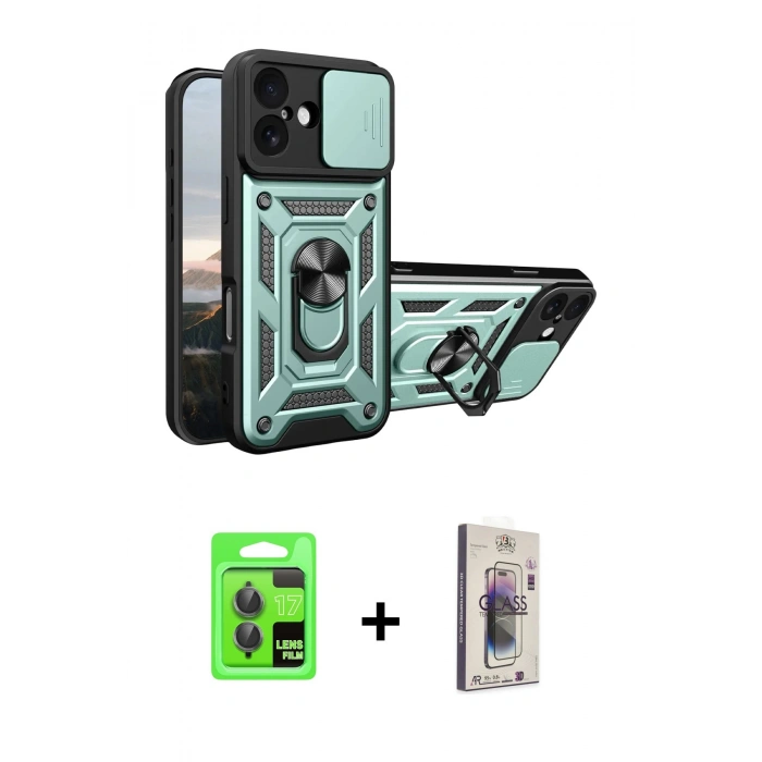 MARSİLYAN™- iPhone 17 Kılıf Ahenk Klasik - Siyah Bilvis 3D Cam Ekran Koruyucu + Raze Metal Kamera Lens - GI