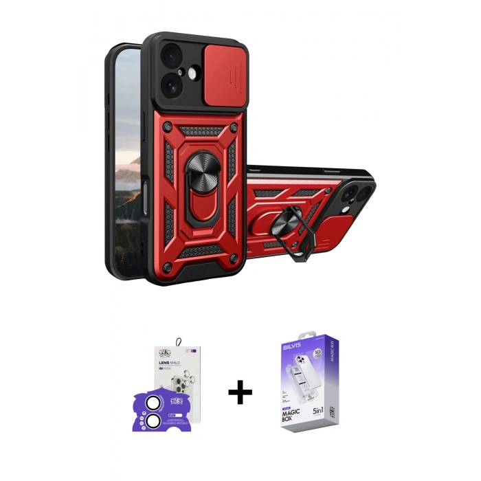 MARSİLYAN™- iPhone 17 Kılıf Ahenk Klasik - Siyah Bilvis 5in1 3D Magic Cam Ekran Koruyucu + Bilvis Titan Kamera Lens - LA