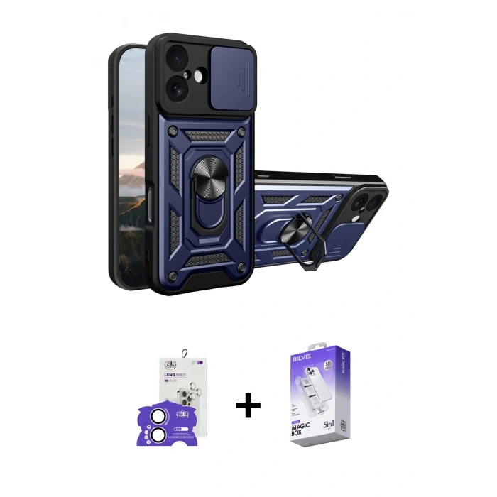 MARSİLYAN™- iPhone 17 Kılıf Ahenk Klasik - Siyah Bilvis 5in1 3D Magic Cam Ekran Koruyucu + Bilvis Titan Kamera Lens - LA