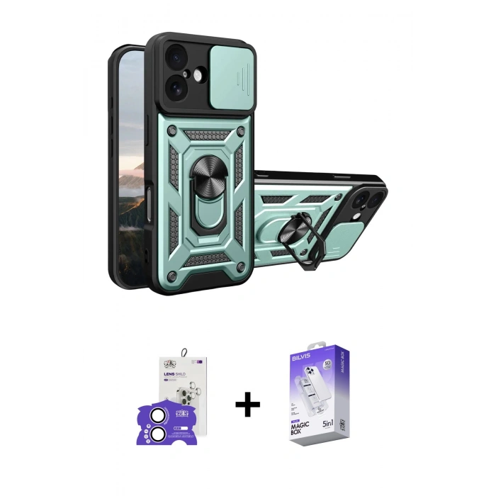MARSİLYAN™- iPhone 17 Kılıf Ahenk Klasik - Siyah Bilvis 5in1 3D Magic Cam Ekran Koruyucu + Bilvis Titan Kamera Lens - LA