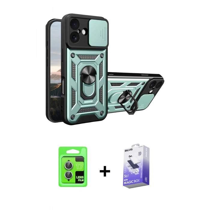MARSİLYAN™- iPhone 17 Kılıf Ahenk Klasik - Siyah Bilvis 5in1 5D Magic Hayalet Cam Ekran Koruyucu + Raze Metal Kamera Lens - AKMI