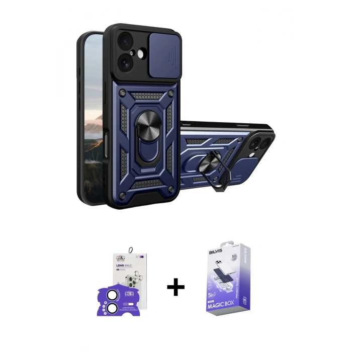 MARSİLYAN™- iPhone 17 Kılıf Ahenk Klasik - Siyah Bilvis 5in1 5D Magic Hayalet Cam Ekran Koruyucu + Bilvis Titan Kamera Lens - AKMI