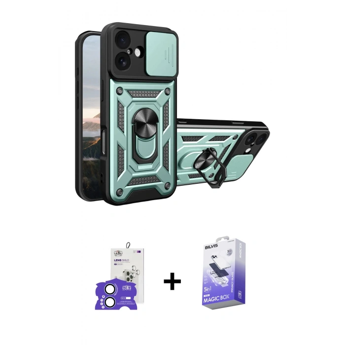 MARSİLYAN™- iPhone 17 Kılıf Ahenk Klasik - Siyah Bilvis 5in1 5D Magic Hayalet Cam Ekran Koruyucu + Bilvis Titan Kamera Lens - AKMI