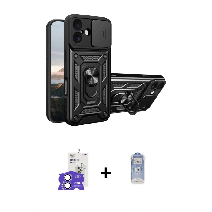 MARSİLYAN™- iPhone 17 Kılıf Ahenk Klasik - Siyah Joko Magic 5D Cam + Bilvis Titan Kamera Lens - LA