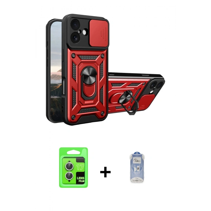 MARSİLYAN™- iPhone 17 Kılıf Ahenk Klasik - Siyah Joko Magic 5D Cam + Gümüş Raze Metal Kamera Lens