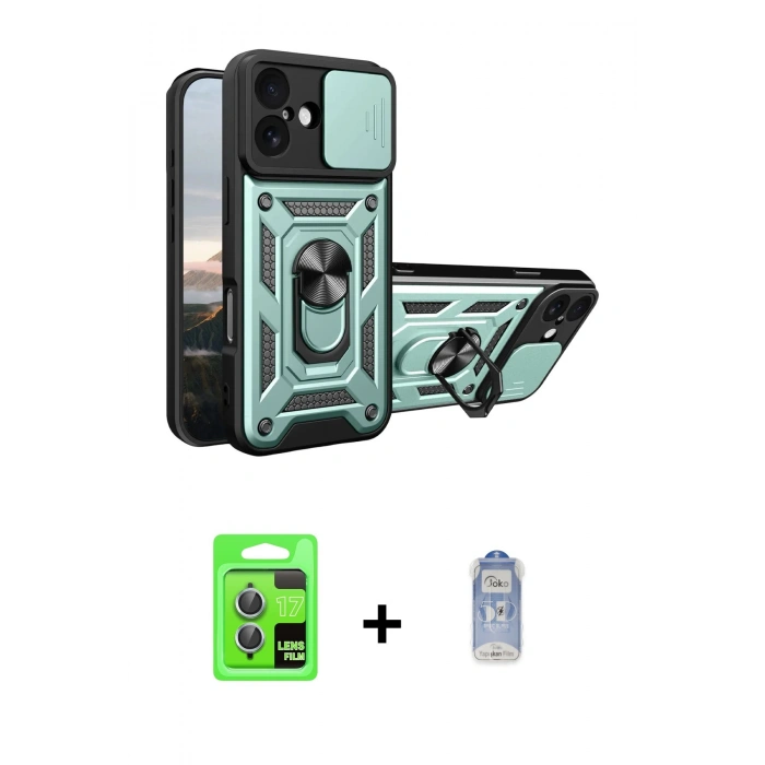 MARSİLYAN™- iPhone 17 Kılıf Ahenk Klasik - Siyah Joko Magic 5D Cam + Raze Metal Kamera Lens - AKMI