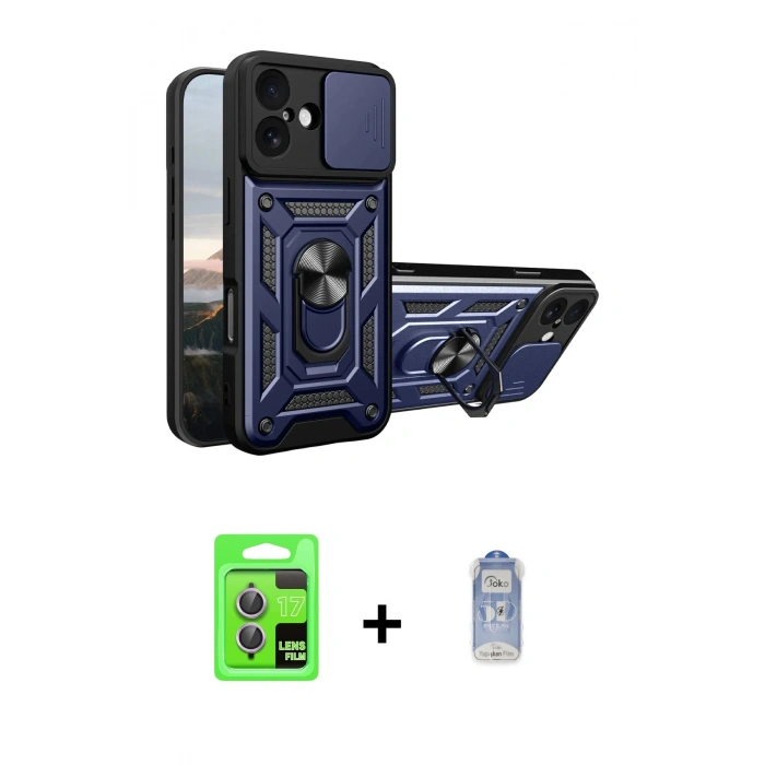 MARSİLYAN™- iPhone 17 Kılıf Ahenk Klasik - Siyah Joko Magic 5D Cam + Raze Metal Kamera Lens - AKMR