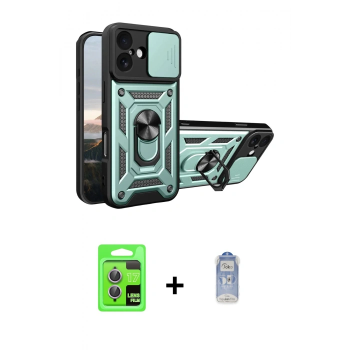 MARSİLYAN™- iPhone 17 Kılıf Ahenk Klasik - Siyah Joko Magic 5D Cam + Raze Metal Kamera Lens - AKMR