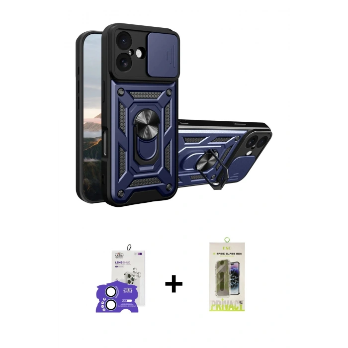 MARSİLYAN™- iPhone 17 Kılıf Ahenk Klasik - Siyah Joko Magic 5D Hayalet Cam + Bilvis Titan Kamera Lens - AKMI