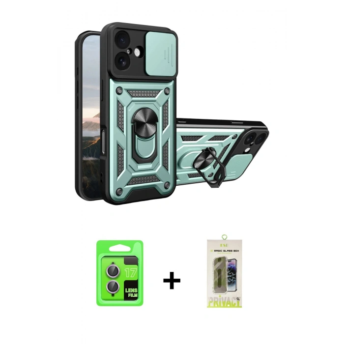 MARSİLYAN™- iPhone 17 Kılıf Ahenk Klasik - Siyah Joko Magic 5D Hayalet Cam + Raze Metal Kamera Lens - AKMR