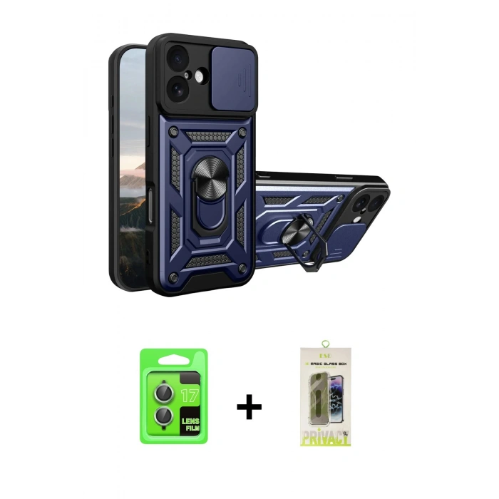 MARSİLYAN™- iPhone 17 Kılıf Ahenk Klasik - Siyah Joko Magic 5D Hayalet Cam + Raze Metal Kamera Lens - AKYL