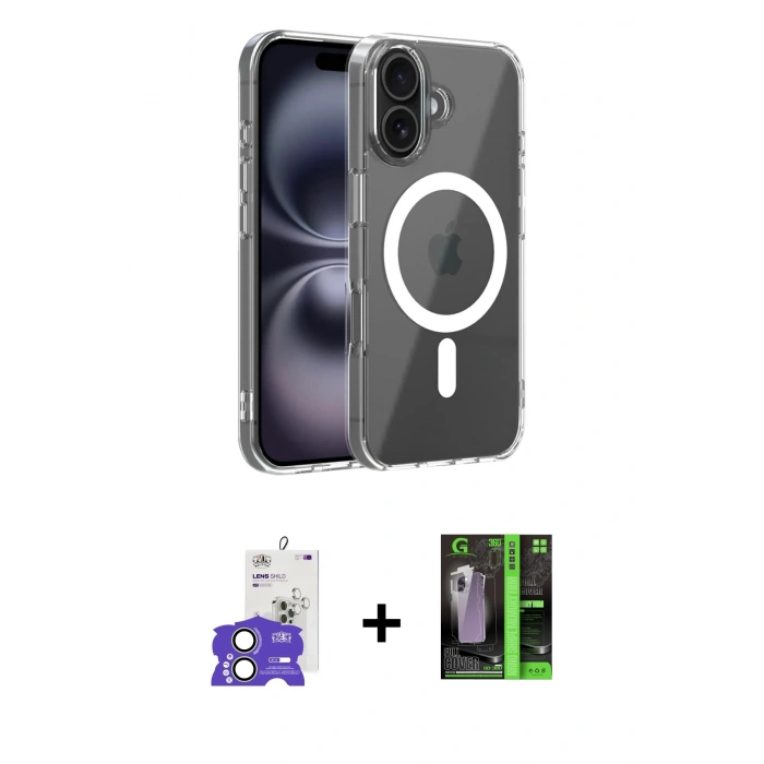 MARSİLYAN™- iPhone 17 Kılıf Ahenk Minimal Serisi - Şeffaf 360 Full Body Arka Koruyucu + Açık Yeşil Bilvis Titan Kamera Lens
