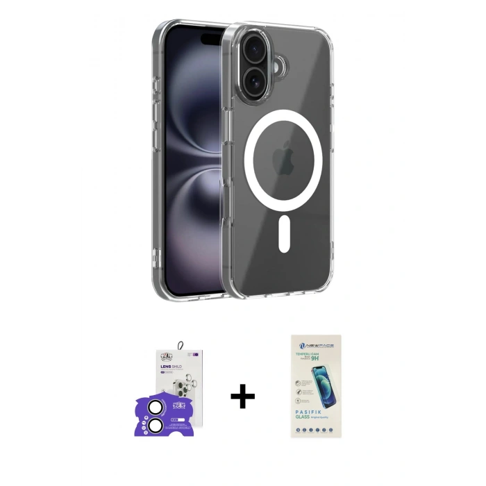 MARSİLYAN™- iPhone 17 Kılıf Ahenk Minimal Serisi - Şeffaf Pasifik Cam Ekran Koruyucu + Bilvis Titan Kamera Lens - AKYL