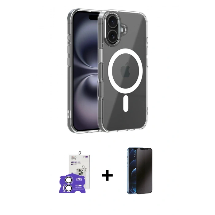 MARSİLYAN™- iPhone 17 Kılıf Ahenk Minimal Serisi - Siyah 3D Antistatik Hayalet Cam Ekran Koruyucu + Bilvis Titan Kamera Lens - GS