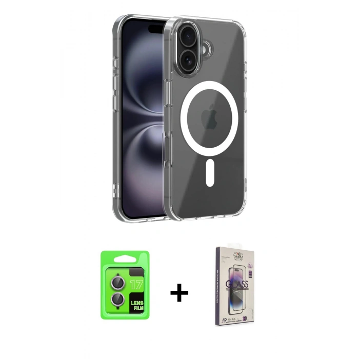 MARSİLYAN™- iPhone 17 Kılıf Ahenk Minimal Serisi - Siyah Bilvis 3D Cam Ekran Koruyucu + Raze Metal Kamera Lens - AKMR