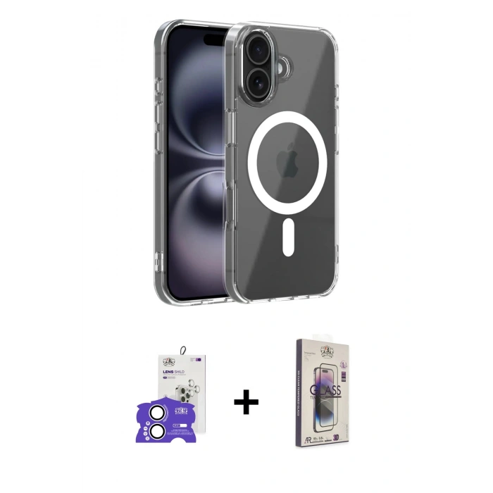 MARSİLYAN™- iPhone 17 Kılıf Ahenk Minimal Serisi - Siyah Bilvis 3D Cam Ekran Koruyucu + Bilvis Titan Kamera Lens - GS