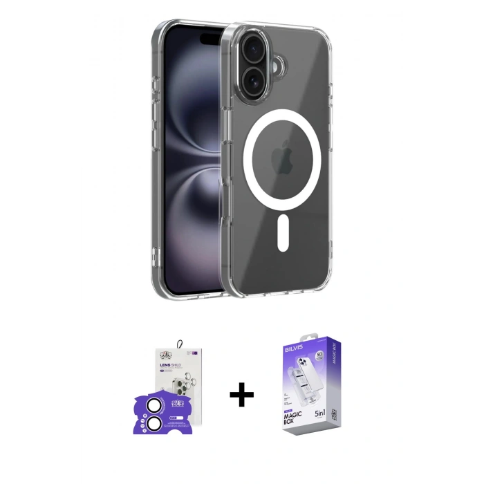 MARSİLYAN™- iPhone 17 Kılıf Ahenk Minimal Serisi - Siyah Bilvis 5in1 3D Magic Cam Ekran Koruyucu + Bilvis Titan Kamera Lens - LA