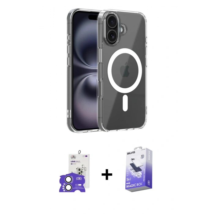 MARSİLYAN™- iPhone 17 Kılıf Ahenk Minimal Serisi - Siyah Bilvis 5in1 5D Magic Hayalet Cam Ekran Koruyucu + Bilvis Titan Kamera Lens - AKYL
