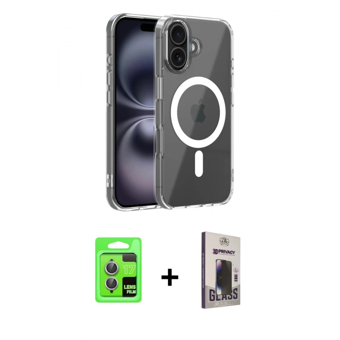 MARSİLYAN™- iPhone 17 Kılıf Ahenk Minimal Serisi - Siyah Bilvis Hayalet Cam Ekran Koruyucu + Raze Metal Kamera Lens - AKMR