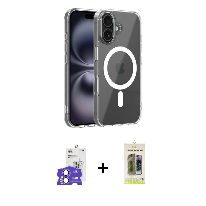 MARSİLYAN™- iPhone 17 Kılıf Ahenk Minimal Serisi - Siyah Joko Magic 5D Hayalet Cam + Bilvis Titan Kamera Lens - AKYL