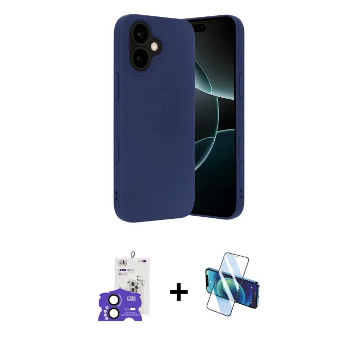 MARSİLYAN™- iPhone 17 Kılıf Ahenk Serisi - Siyah 3D Antistatik Cam Ekran Koruyucu + Bilvis Titan Kamera Lens - SH