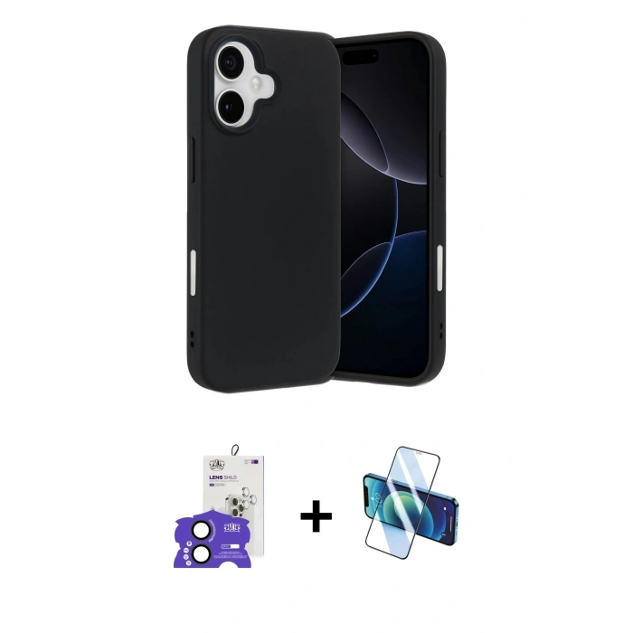MARSİLYAN™- iPhone 17 Kılıf Ahenk Serisi - Siyah 3D Antistatik Cam Ekran Koruyucu + Bilvis Titan Kamera Lens - SH