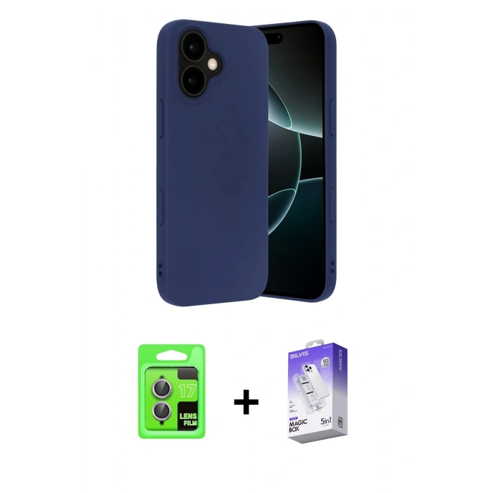 MARSİLYAN™- iPhone 17 Kılıf Ahenk Serisi - Siyah Bilvis 5in1 3D Magic Cam Ekran Koruyucu + Açık Mor Raze Metal Kamera Lens