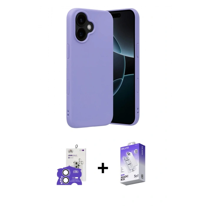 MARSİLYAN™- iPhone 17 Kılıf Ahenk Serisi - Siyah Bilvis 5in1 3D Magic Cam Ekran Koruyucu + Gümüş Bilvis Titan Kamera Lens