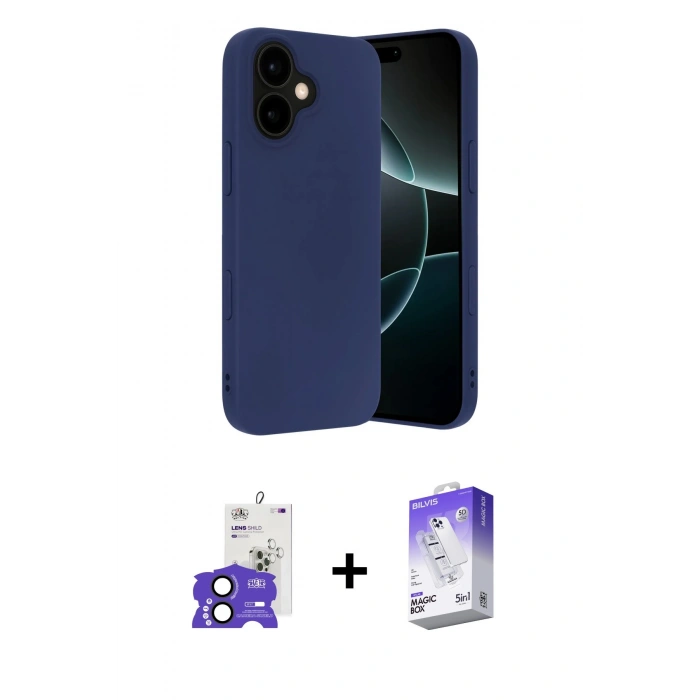 MARSİLYAN™- iPhone 17 Kılıf Ahenk Serisi - Siyah Bilvis 5in1 3D Magic Cam Ekran Koruyucu + Bilvis Titan Kamera Lens - SH