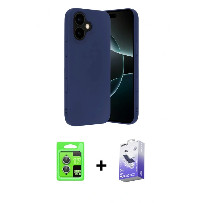 MARSİLYAN™- iPhone 17 Kılıf Ahenk Serisi - Siyah Bilvis 5in1 5D Magic Hayalet Cam Ekran Koruyucu + Raze Metal Kamera Lens - AKMI
