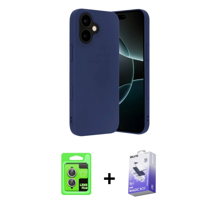 MARSİLYAN™- iPhone 17 Kılıf Ahenk Serisi - Siyah Bilvis 5in1 5D Magic Hayalet Cam Ekran Koruyucu + Raze Metal Kamera Lens - AKMR