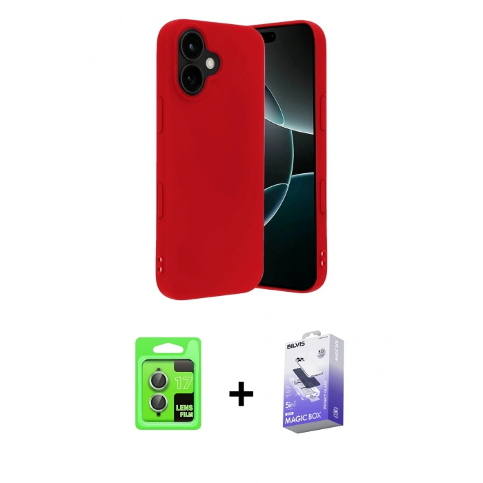 MARSİLYAN™- iPhone 17 Kılıf Ahenk Serisi - Siyah Bilvis 5in1 5D Magic Hayalet Cam Ekran Koruyucu + Raze Metal Kamera Lens - AKYL
