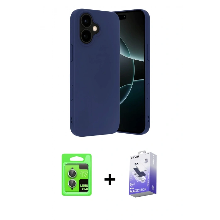 MARSİLYAN™- iPhone 17 Kılıf Ahenk Serisi - Siyah Bilvis 5in1 5D Magic Hayalet Cam Ekran Koruyucu + Raze Metal Kamera Lens - AKYL