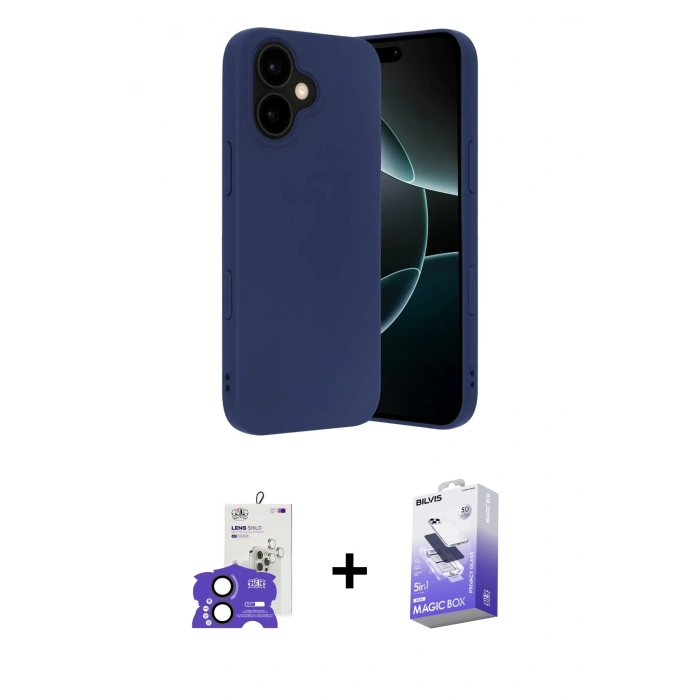 MARSİLYAN™- iPhone 17 Kılıf Ahenk Serisi - Siyah Bilvis 5in1 5D Magic Hayalet Cam Ekran Koruyucu + Bilvis Titan Kamera Lens - SH