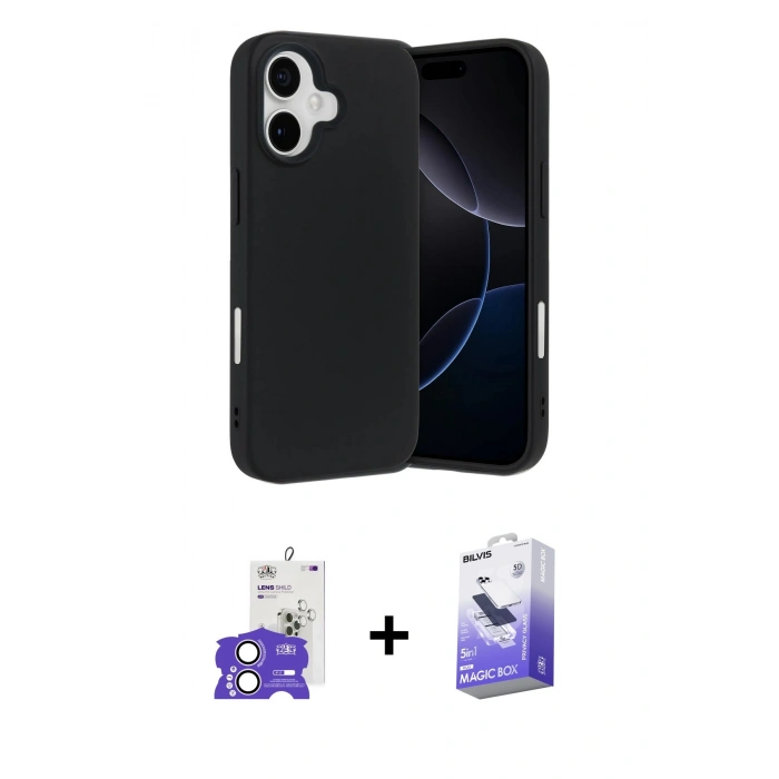 MARSİLYAN™- iPhone 17 Kılıf Ahenk Serisi - Siyah Bilvis 5in1 5D Magic Hayalet Cam Ekran Koruyucu + Bilvis Titan Kamera Lens - LA